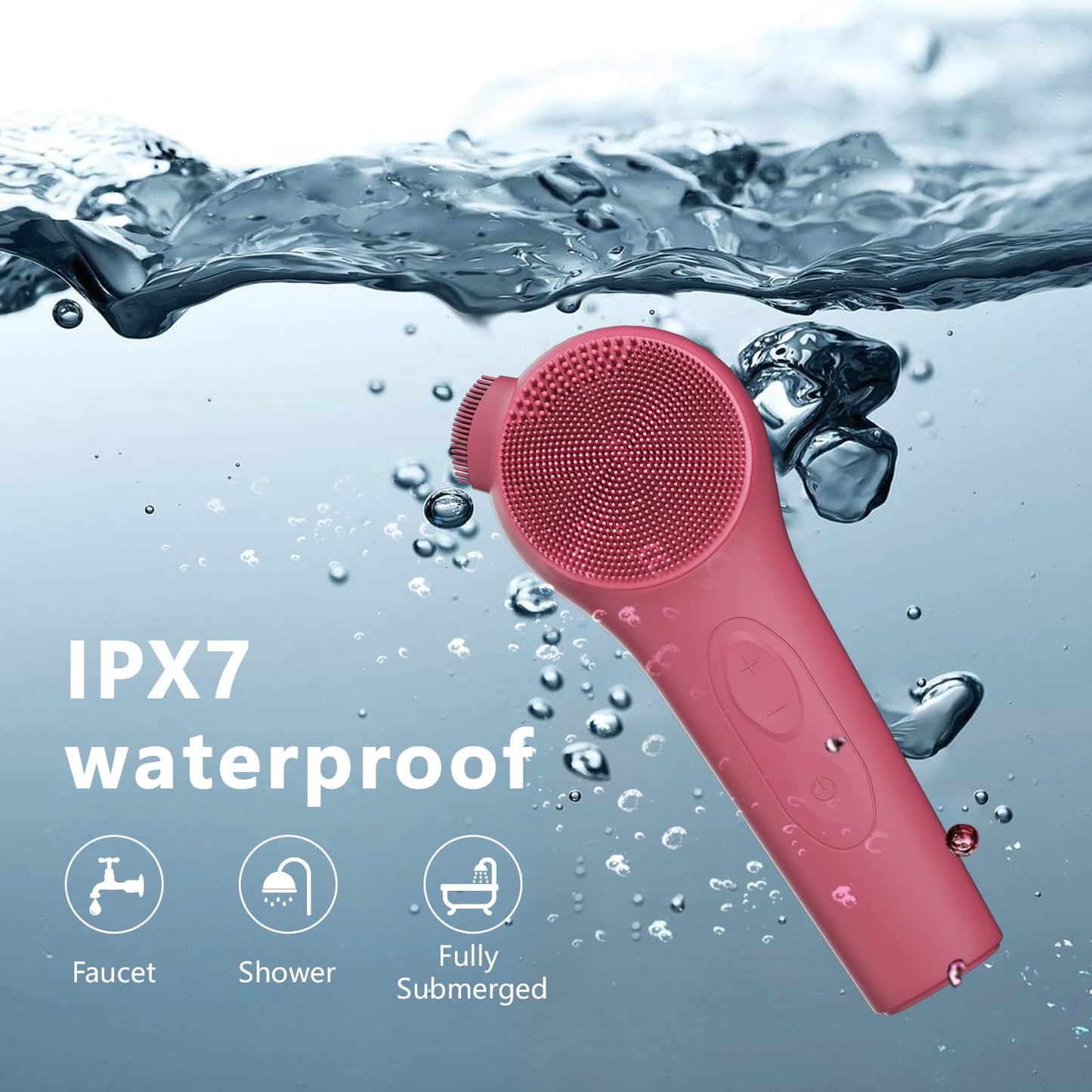 ADINC Silicone Face Scrubber, Waterproof Rechargeable Facial Cleansing Brush, 5 Cleansing Modes with Nose Brush for Women & Men Electric Facial Tool for Deep Cleaning Exfoliating, Massaging Berry