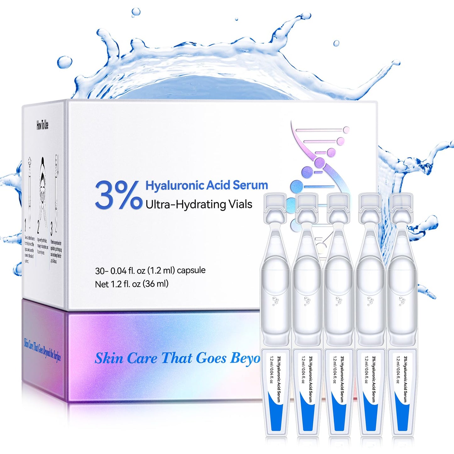3% Hyaluronic Acid Serum Ultra-Hydrating Vials, 30 Pack Skin Repair Hyaluronic Acid Tubes, Single-Use Anti-Aging serum for face Wake Nature Perfection Tubes Vials(#2)