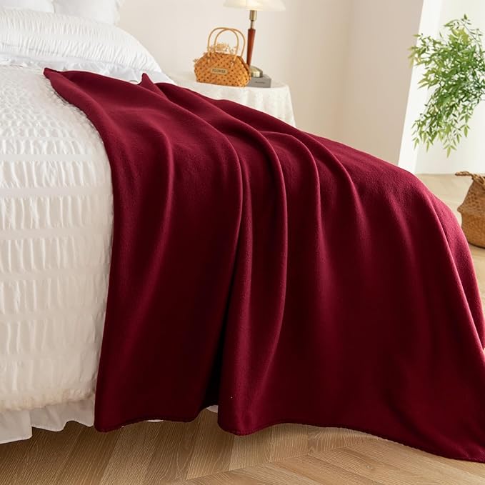 CAI TENG Fleece Throw Blanket 6 Pack Blankets Bulk Soft Lightweight Kid Blanket Cozy Small Blanket 50 x 60 Solid Pet-Friendly Bed Sofa Couch Fleece Fabric Travel Wedding Outdoor Burgundy