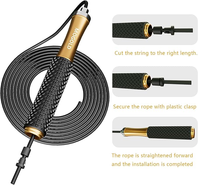 5mm PVC Jump Rope For Men Women - Dual Ball Bearing -Metal Handle Core Covered Rubber Grip- Adjustable 10ft long Skipping Rope - Good For Workout Fitness Weight loss