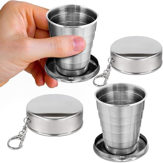 Collapsible Shot Glass with Lid - 2.5Oz (75ml) Stainless Steel Travel Shot Glasses, Rust & Bend Resistant, Keychain for Easy Portability - Collapsible Cups for Traveling, Fishing, Camping