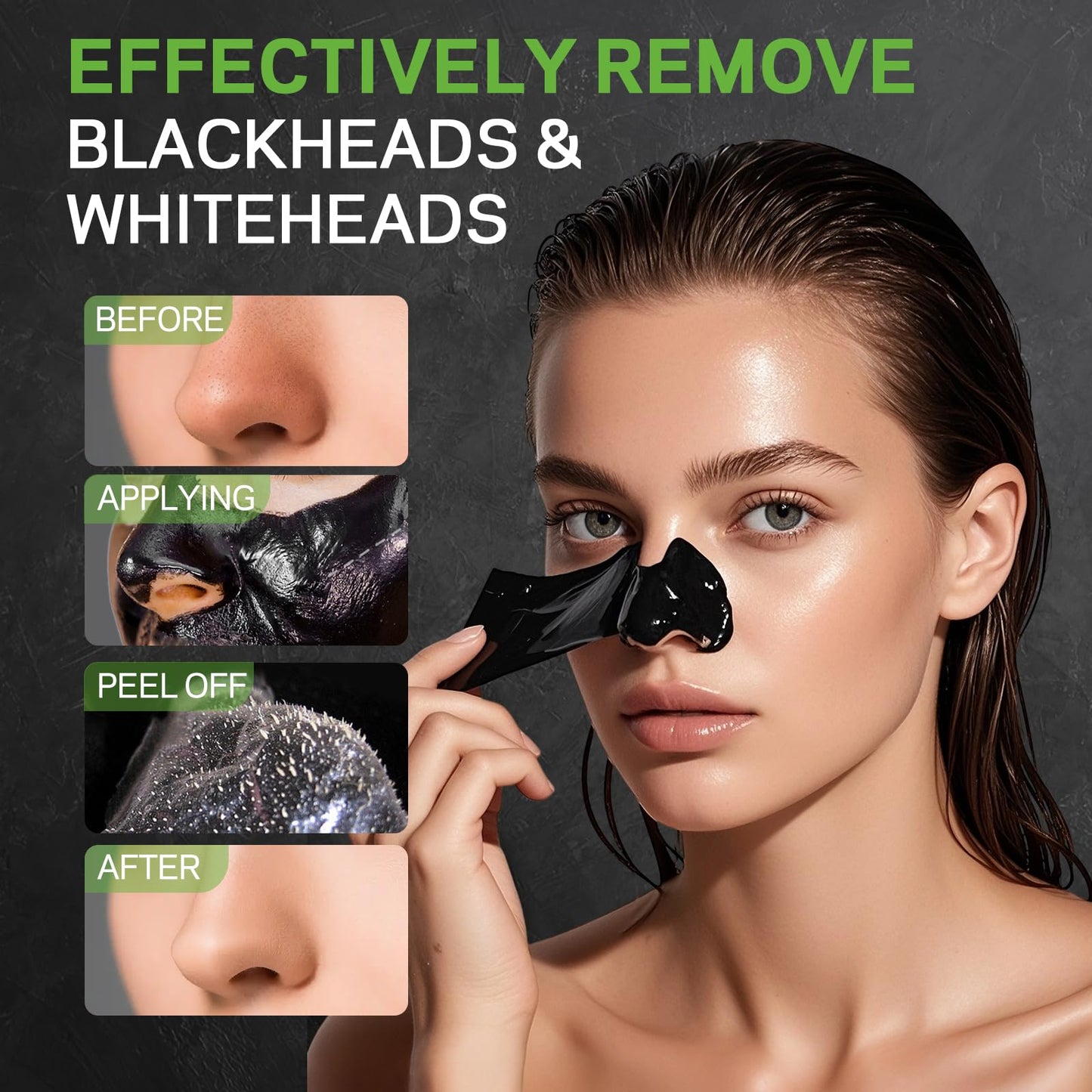AMOADO Blackhead Remover Mask, Charcoal Peel Off Face Mask Kit, (100g) Deep Pore Cleans,Oil Control, Blackheads Removal Peel Off Black Mask for Men & Women – Includes Brush,Extractor Tool