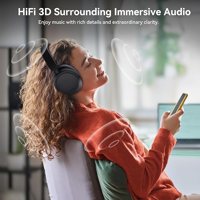 AUSDOM Hybrid Noise Cancelling Headphones: Wireless Bluetooth 5.4 Over Ear Headphones, Foldable ANC Headphone with Mic, 80H Playtime, Hi-Fi Audio, Deep Bass, Comfortable Earpad for Home Office Travel