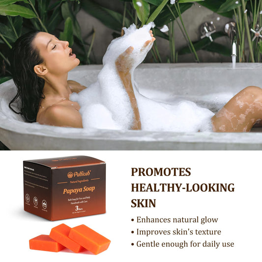 PALFICAB Natural Bar Soap for Women - Moisturizing Bar Soap with Papaya, Shea Butter, Moisturizing Handmade Soap for Dry Skin, Gentle Exfoliating and Nourishing Skincare, 3 Bars