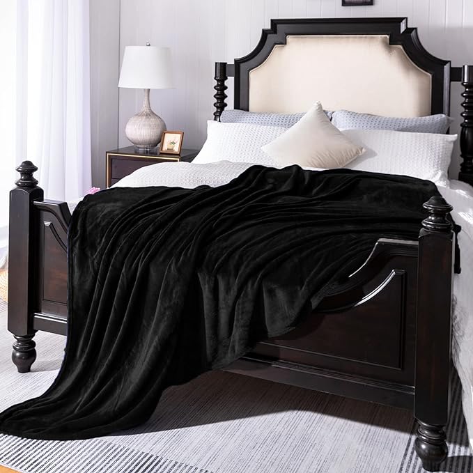 JIAHANNHA Fleece Blanket King Size Black 108 by 90 Inches Blankets for Couch Sofa Bed 280GSM,Super Soft Cozy and Luxury Bed Blanket for All Season