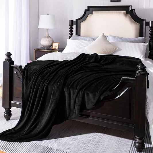 JIAHANNHA Flannel Fleece Blanket Queen Size Black 90x90 Inches, Super Soft Plush Cozy & Luxury Warm Bed Blanket for All Season