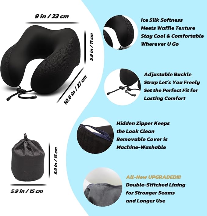 Neck Pillow for Traveling Neck Support with Cooling Ice Silk Cover, High-Density and Relatively Hard Support Machine Washable and Travel-Friendly U-Shaped Memory Foam Pillow for Airplane, Car(White)