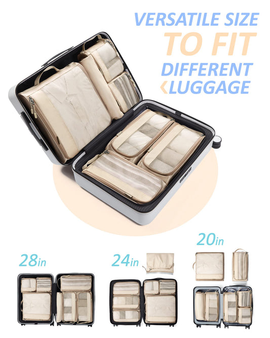 BAGSMART 7 Set Packing Cubes for Travel Essentials, Lightweight Luggage Suitcase Organizer Bags with Shoe Bag, Keep Shape Packing Cubes