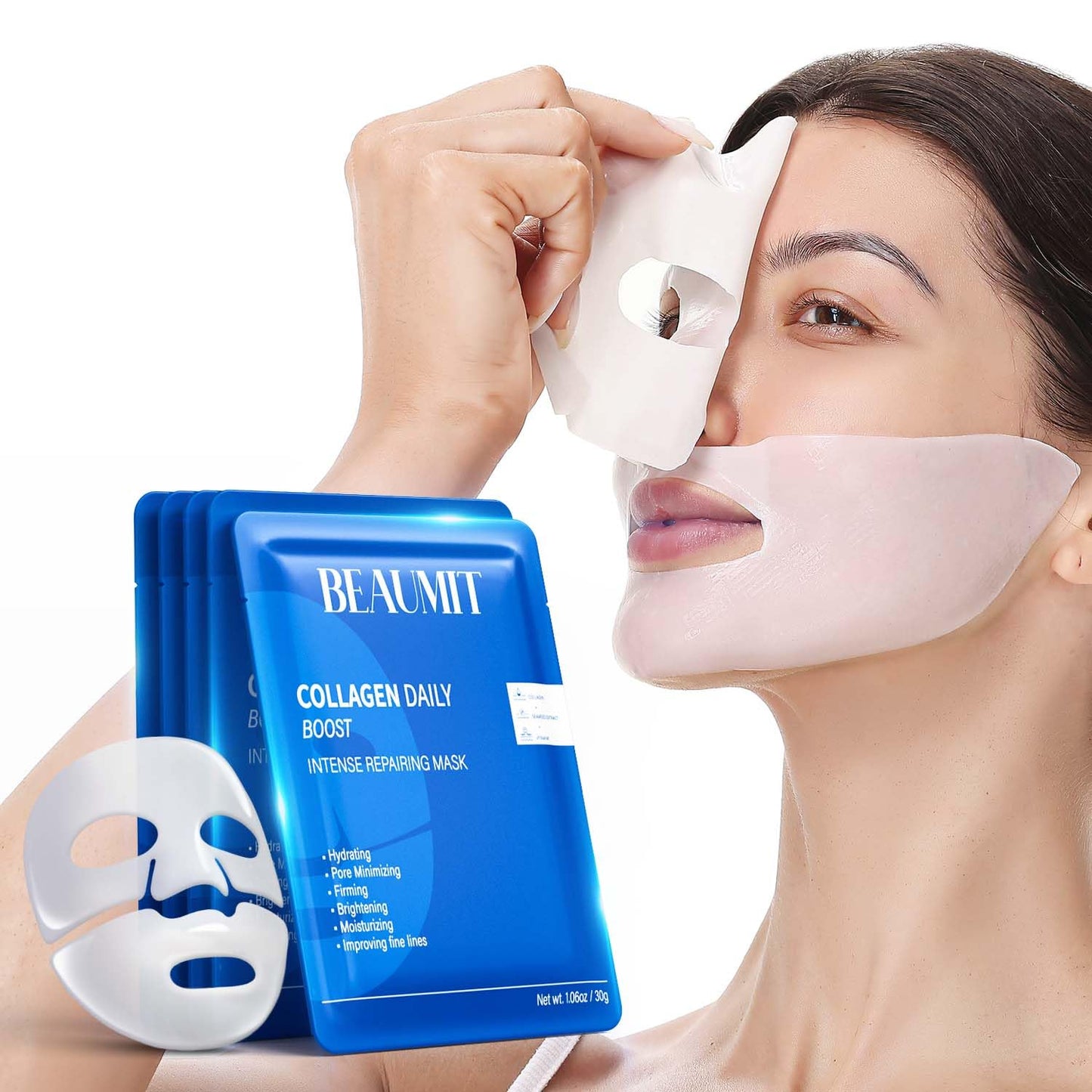 7 Pack Collagen Face Mask Deep Hydrating Overnight Facial Mask with Hyaluronic Acid Moisturizing Skincare Hydrogel Mask for Hydrating, Firming & Brightening