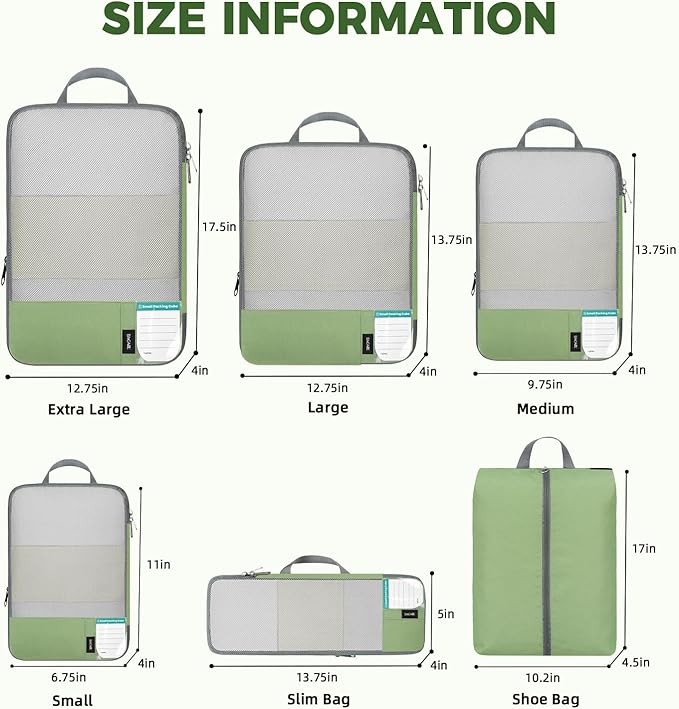 BAGAIL 6 Set/4 Set Lightweight Compression Packing Cubes for Travel, Anti-Tearing Expandable Organizer Bags for Suitcase