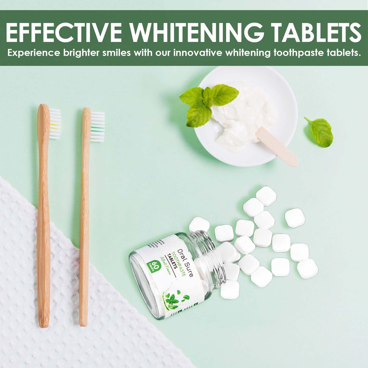 Oral Sure Toothpaste Tablets - Mint Flavor, Anti-Plaque, Anti-Cavity, Prevents Tooth Decay, Anti-Gingivitis, Oral Cleaner, Travel-Friendly, Fluoride-Free