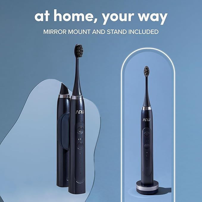 ARU Sonic Toothbrush Starter Kit with Customizable Modes and 2 Minute Timer, ADA-Approved Electric Toothbrush for Adults, Soft Toothbrush for Gums, 45+ Days Battery, Travel Case, Mystic Blue
