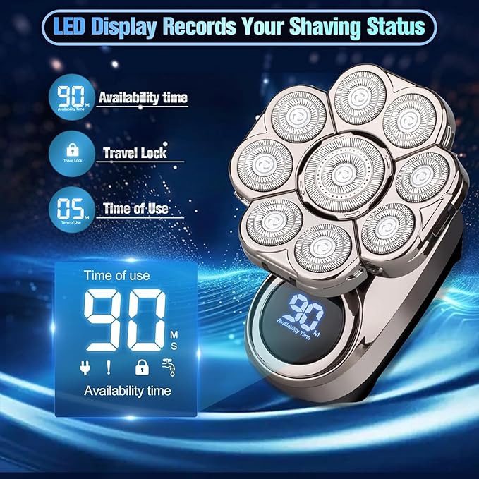 9D Head Shavers for Bald Men: Upgraded 6 in 1 Detachable Bald Head Shavers with LED Display - Wet/Dry Electric Razor for Men - Travel Lock Electric Shaver Grooming Kit with Type-C Charge