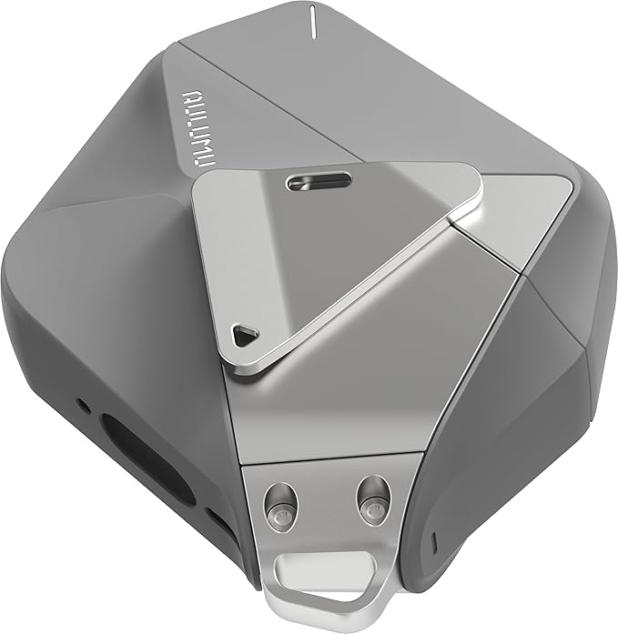 Aulumu A29 Geometric AirPods 4 Case with Lock | Protective Cover with Nylon Buckle | Alloy Armour | Compatible with Apple AirPods 4th (2024) - Grey