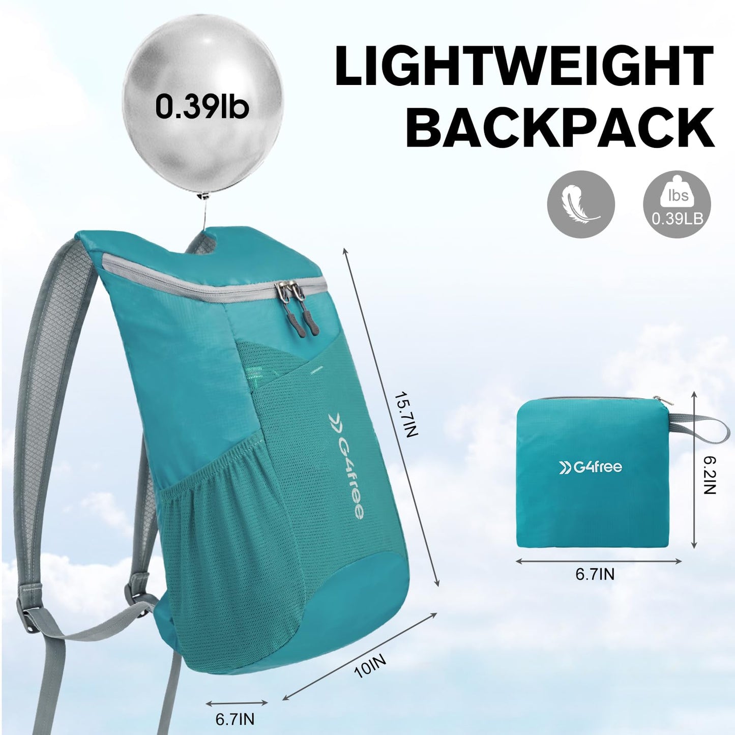 G4Free 11L Hiking Backpack Small Ultra light Packable Backpack Travel Bag for Women Men Casual Outdoor Camping Daypack (Teal Blue)
