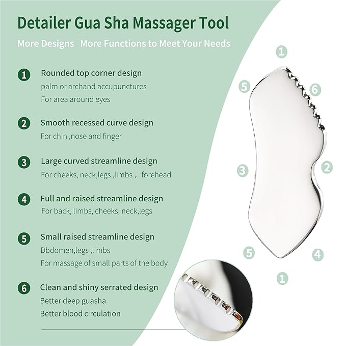 3pcs Stainless Steel Gua Sha Facial Tools & Eye Cream Applicator Metal GuaSha Set for Face Body, Detailer Gua Sha Lymphatic Drainage Massager,Guasha Face Sculpting Tool