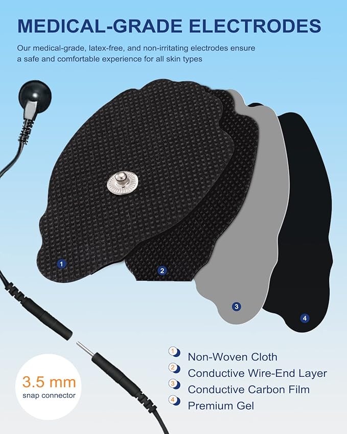 20 Pcs Combo Electrodes Pads for Tens Unit, Reusable Self-Adhesive Latex-Free Non-Irritating Replacement Patches with Standard 3.5mm Snap-on Connector, Compatible with Belifu, Brilnurse TENS, Black