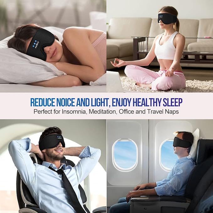 MUSICOZY 3D Bluetooth 5.4 Sleep Headphones, Breathable Wireless Music Eye Mask, Sleeping Headphones with Headband for Side Sleepers, Women, Men, Air Travel, Unique Tech Gifts