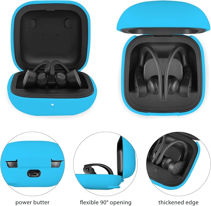 Compatible with Powerbeats Pro, Soft Silicone Case with Gold Heart Pattern for Powerbeats Pro Case with Cute Butterfly Keychain for Girls Women (Blue)