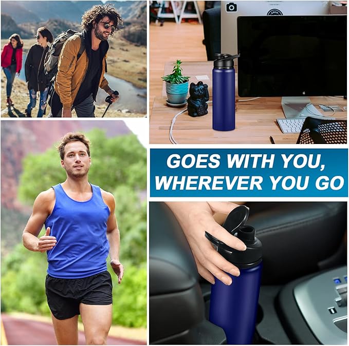 CHENGU 4 Pcs Aluminum Water Bottle 24oz Aluminum Reusable Bottles Lightweight Snap Lid Sports Water Multipack Easy Carry Leak Proof Travel for Gym Camping Hiking Outdoor Fishing (Blue)