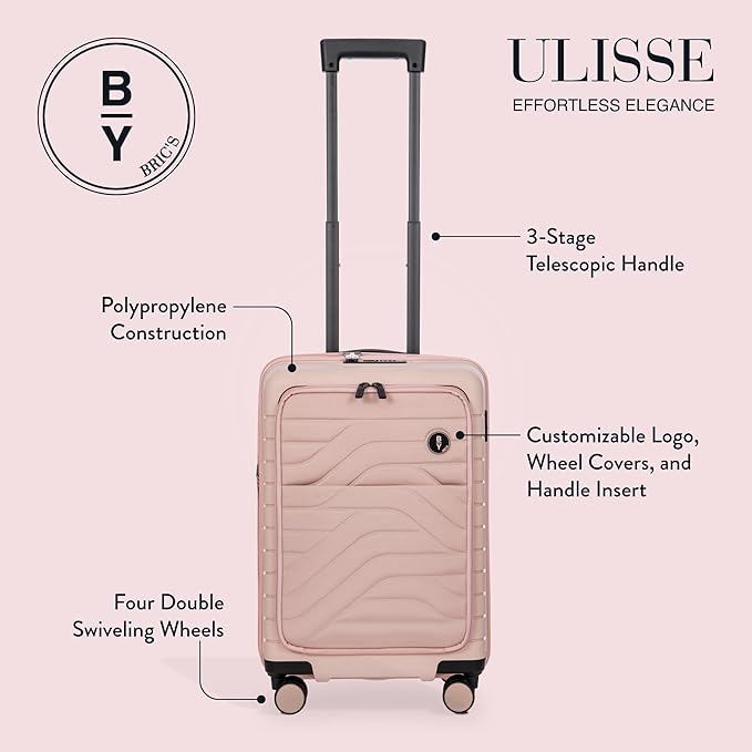 Bric's B|Y Ulisse Spinner Suitcase - 21 Inch Carry-On Luggage - Hard Exterior and TSA-Approved Lock - Rosa Perla