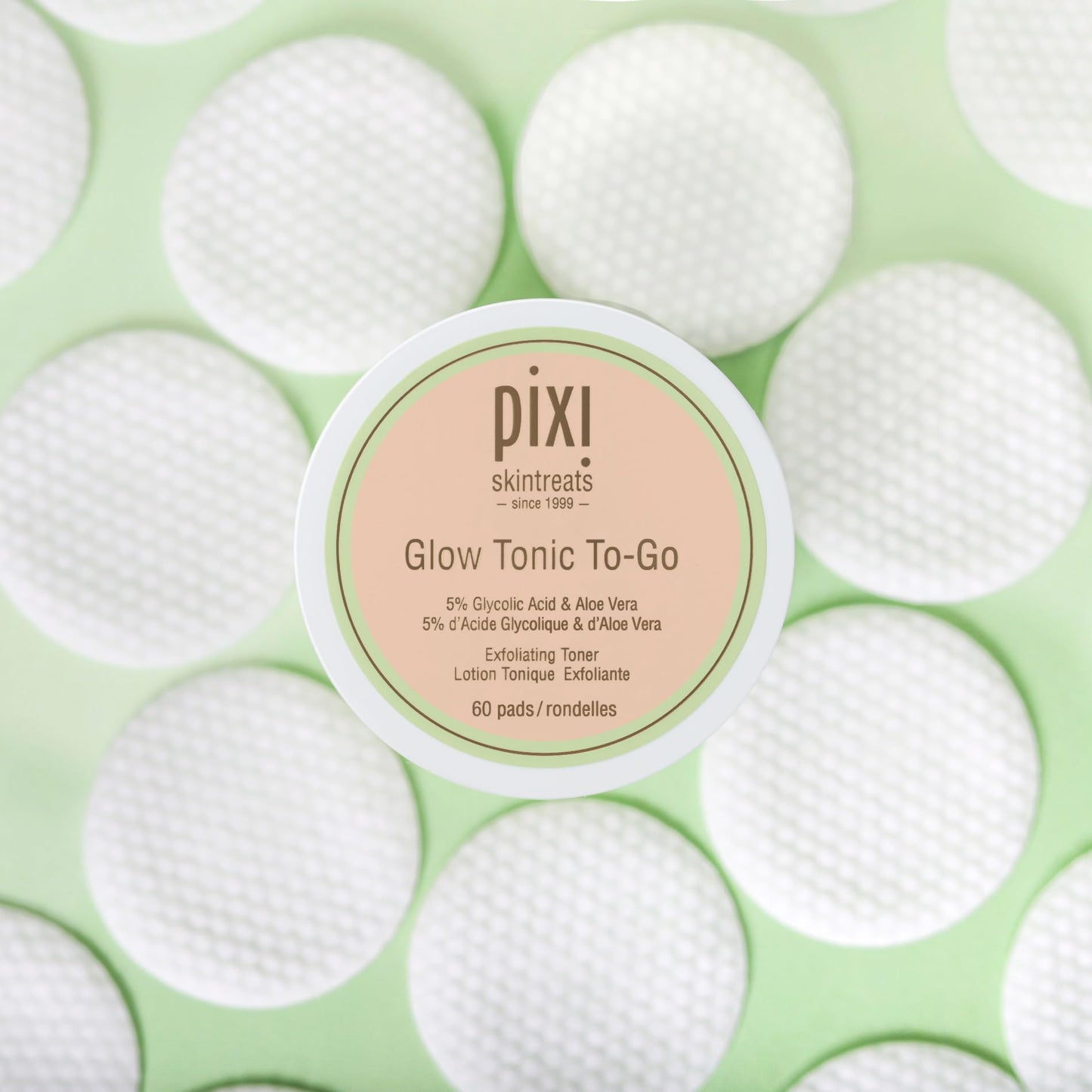 Pixi Glow Tonic to-Go | Gentle and Balancing Exfoliating Toner | Glycolic Acid Pads for Radiant Skin and Daily Brightening | Alcohol-Free Formula Face Exfoliator | 60 Pads