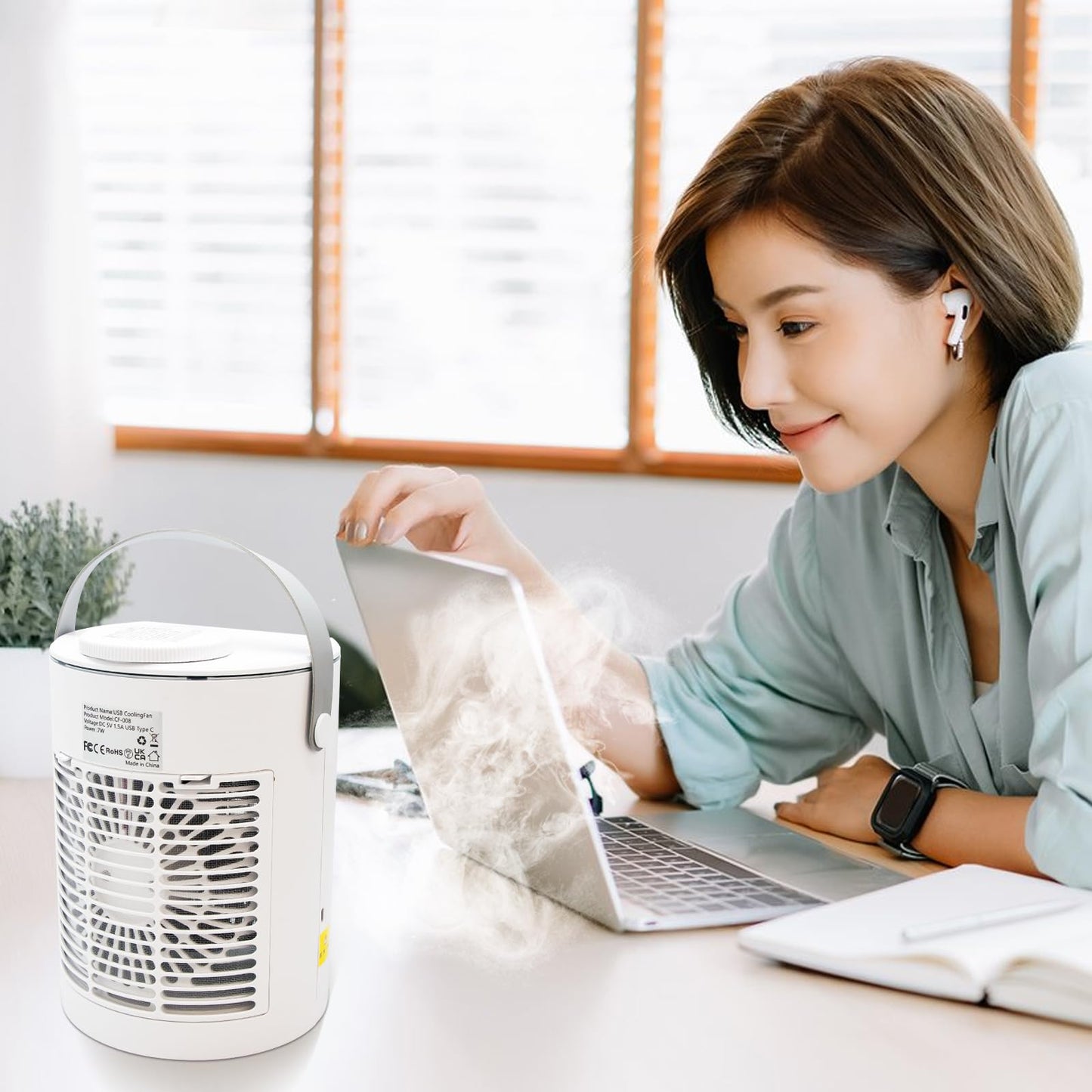 EnjoyCool Portable Air Conditioner, Evaporative Air Cooler, 3-IN-1 Personal Air Conditioner Cooling Fan with 3 Cool Air Spray, 3 Wind Speed, Small Desktop Humidifier Fan for Room Camping Car Office