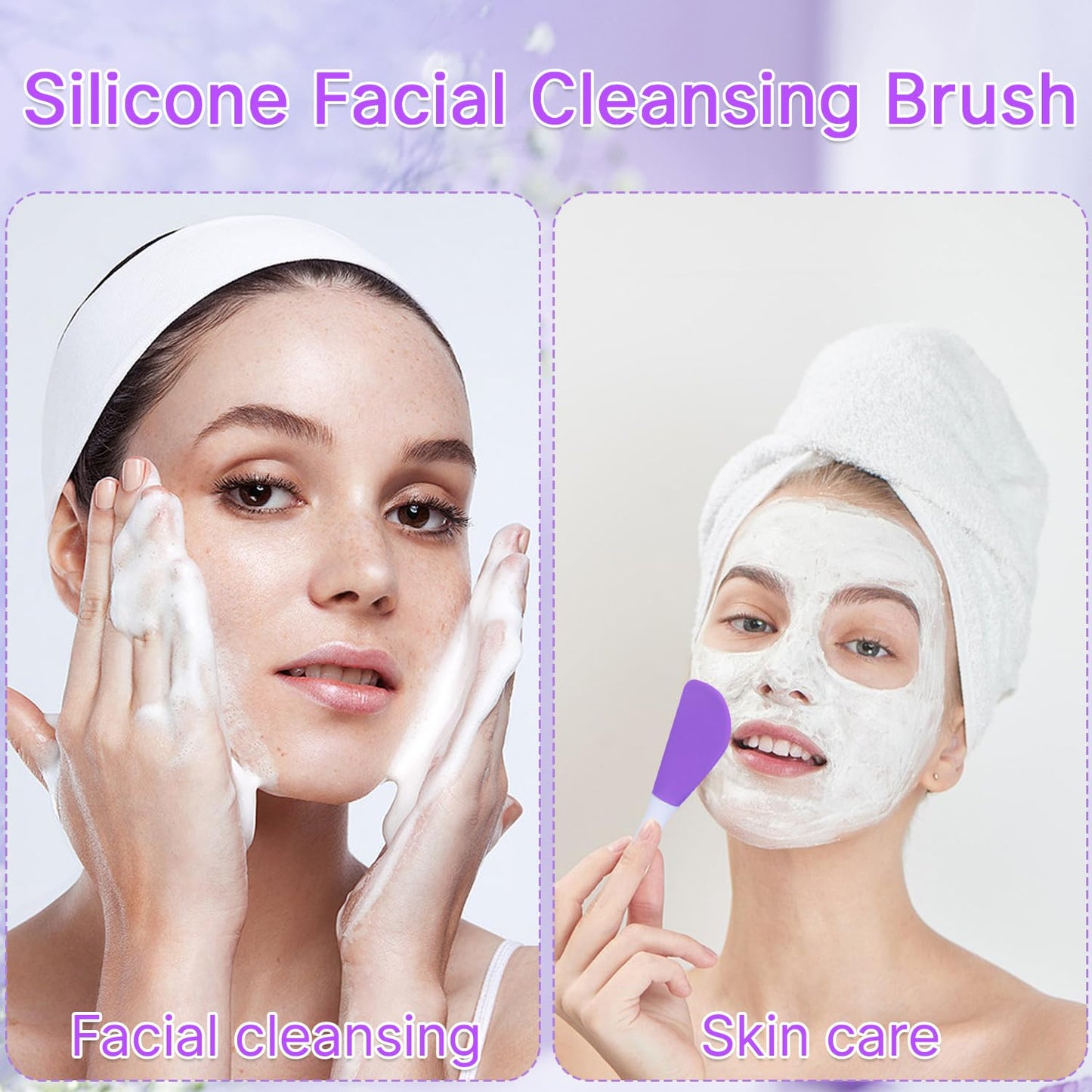 2 Pcs Silicone Facial Cleansing Brush,Face Masks Skincare Brush for Pore Cleansing(Purple)