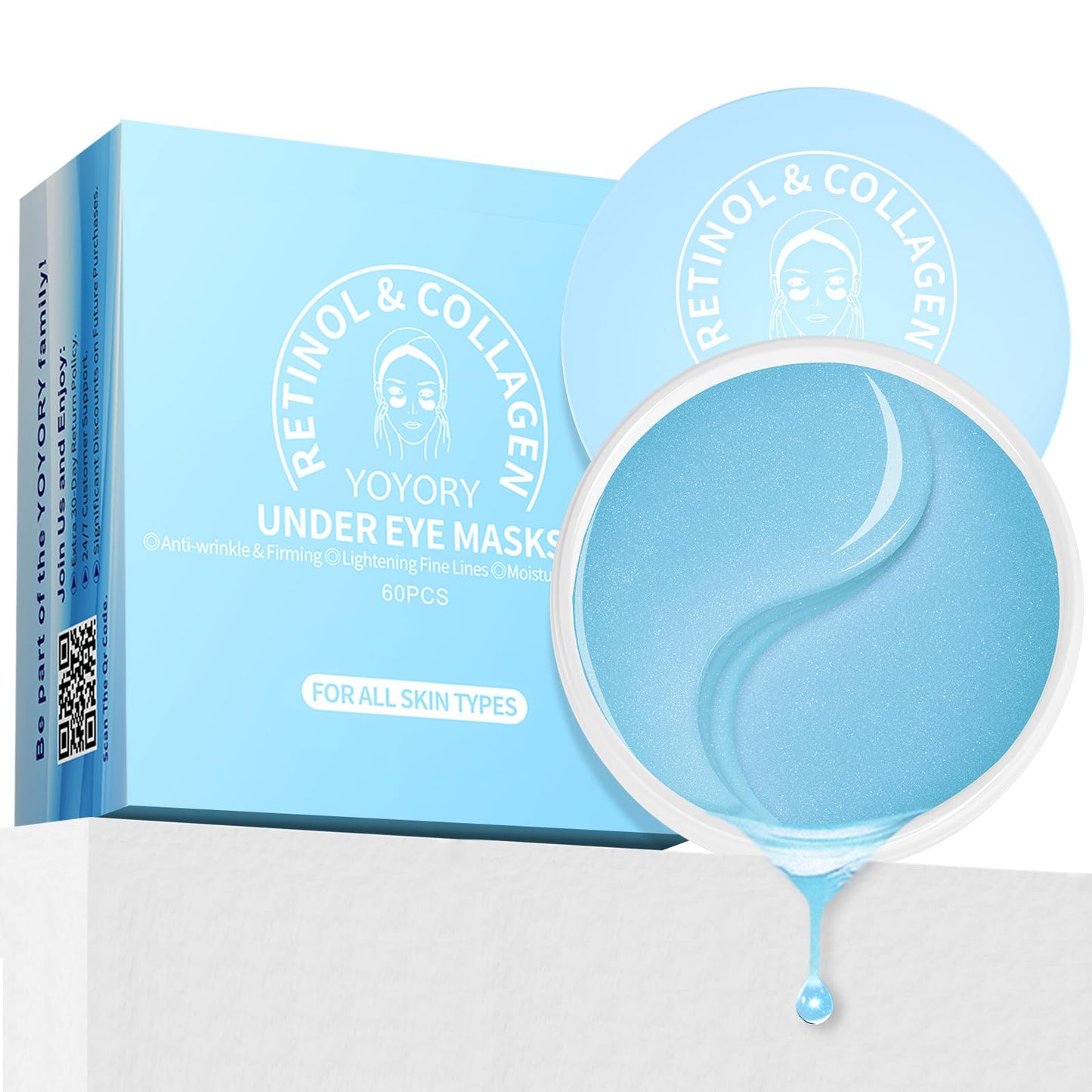 YOYORY Under Eye Patches Masks - for Eye bags with Collagen and Hyaluronic Acid, Dark Circles,and Fine Lines, Puffiness Smoothing Skin Care Treatment for Women and Men, Anti-Wrinkle(60 Pcs) Blue