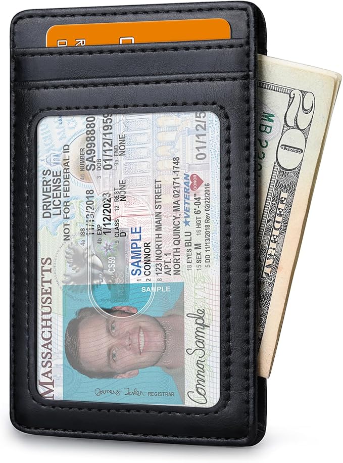 Buffway Mens Slim Wallet, Minimalist Thin Front Pocket Leather Credit Card Holder with RFID Blocking for Work Travel