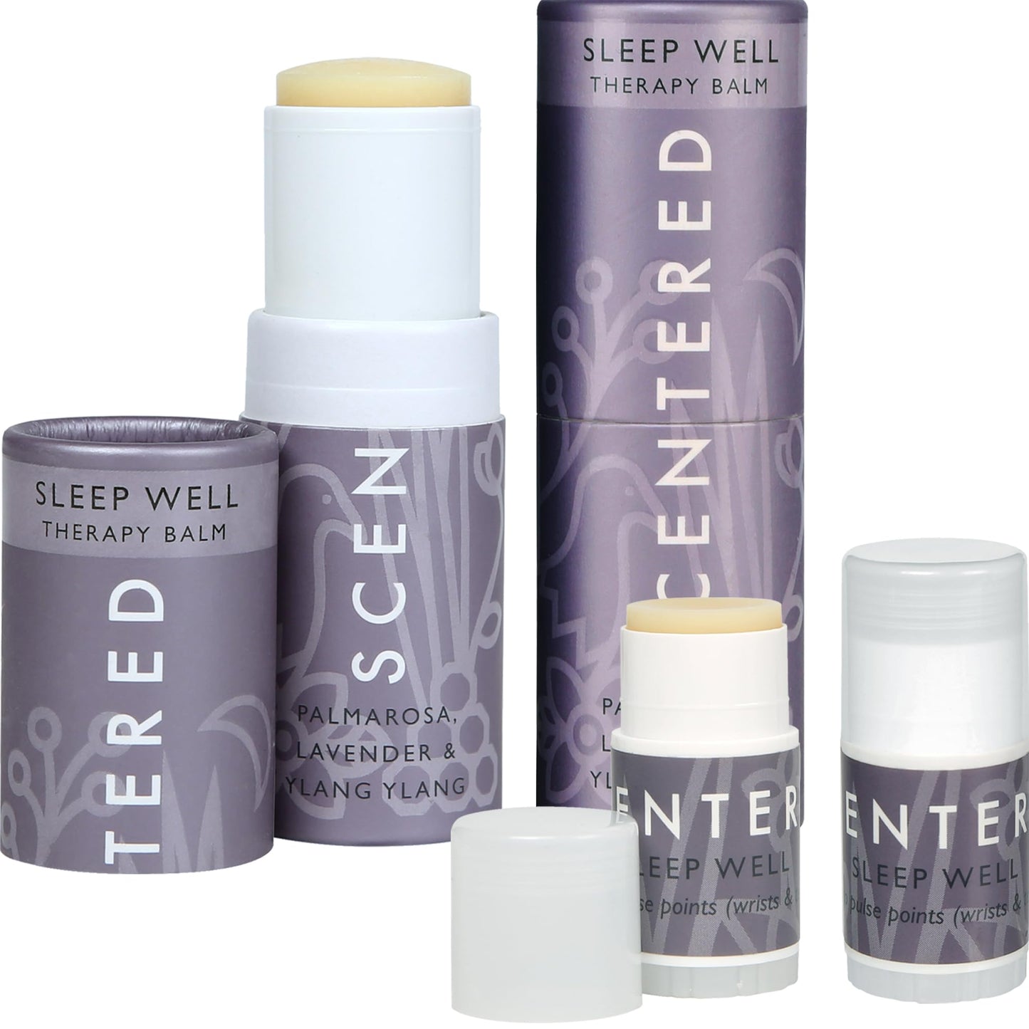 Scentered Sleep Well Aromatherapy Essential Oils Balm Saver Bundle - 2 x 5g Balms & 2 x Mini Travel Balms - for Restful Sleep - Natural Blend of Lavender, Chamomile, Ylang Ylang