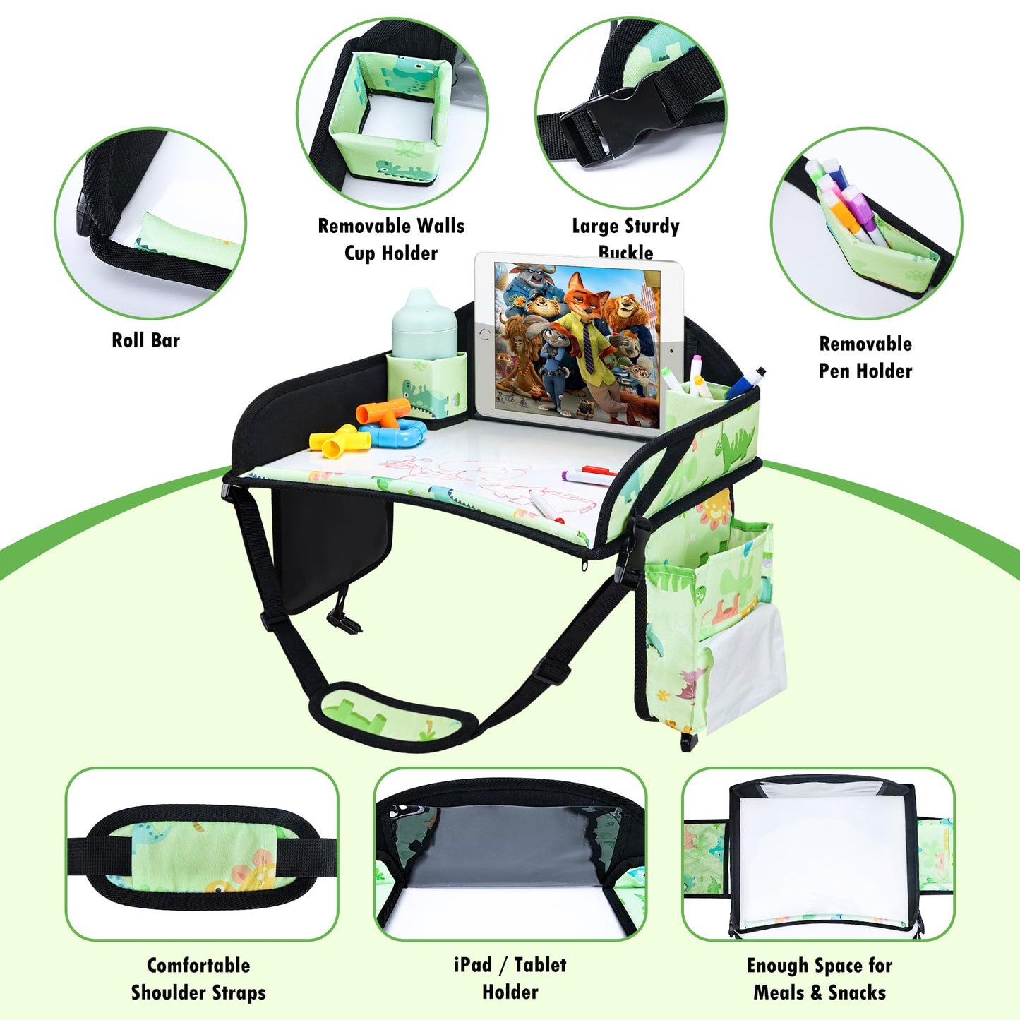 WENRENER 2PCS Kids Travel Tray, Car Seat Tray for kids Travel, Toddler Road Trip Essentials With Drawing Kit, Toddler Lap Desk Organizer for Car, Carseat Table for Airplane