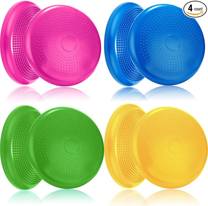 Jerify 4 Pcs Wiggle Seat Flexible Inflated Wobble Cushion Stability Balance Pad Balance Disc Sensory Seat for Men Women Fitness Physical Exercise Improving Posture Home Office