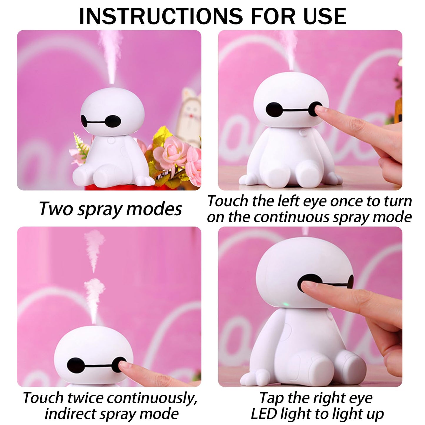 INVODA Humidifiers Portable Small Cool Mist Humidifiers Mini USB Personal Desktop for Travel, Car, Office Room, Bedroom (White)