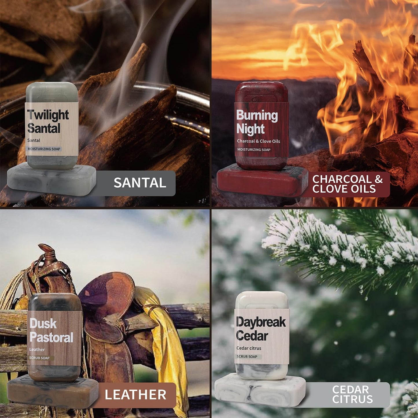 Rinse & Robust Bar Soap for Men - 4Pcs Exfoliating & Moisturizing 4-in-1 Cleansing Bar Set for Face, Body, Hands & Shave | All Skin Types | Luxury Fathers Day Gift Set(4 x 5.3 oz)