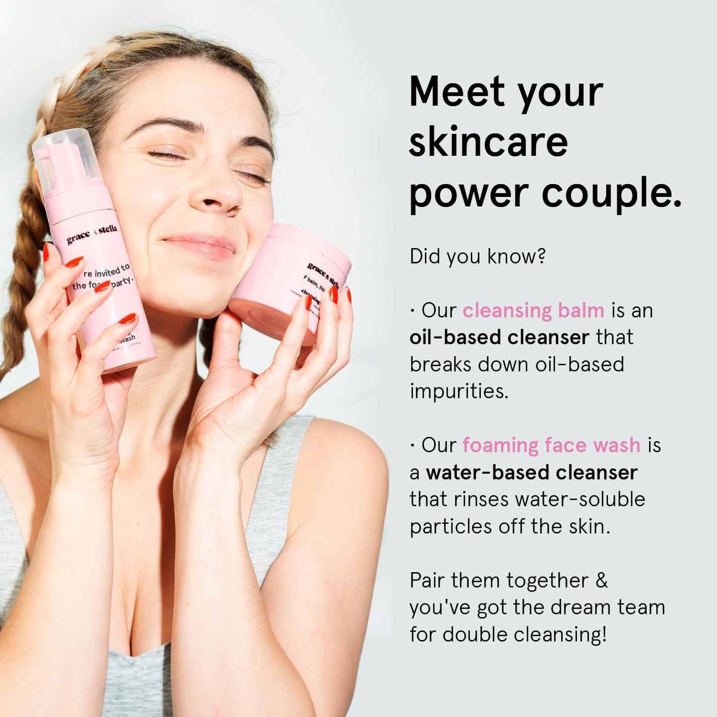 grace & stella Award Winning Travel Face Wash (60ml) Hydrating & Gentle Foaming Facial Cleanser with Hyaluronic Acid, Rose Water, Aloe Vera - Moisturizing Cleansing Foam for Normal to Very Dry Skin