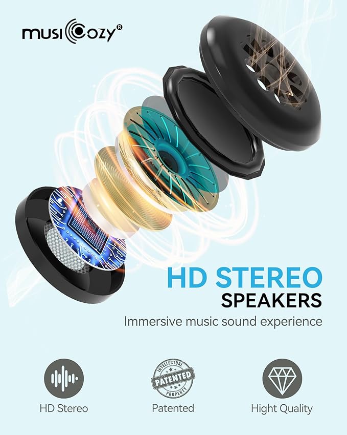 MUSICOZY 3D Bluetooth Sleep Mask with Headphones, Wireless Music Sleep Headband Eye Mask for Side Sleepers, Ideal for Sleeping, Travel, Meditation, Cool Gadgets Unique Gifts