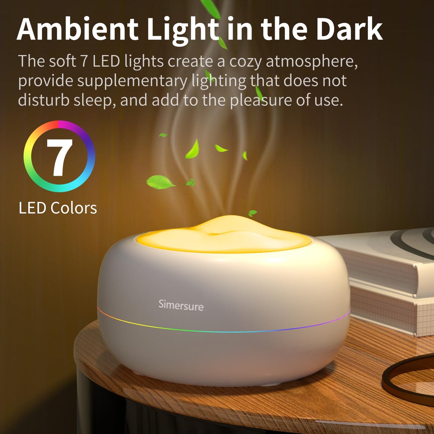 Essential Oil Diffuser, Quiet Humidifier for Bedroom, Timer and Auto-Off, 7 LED Colors Ultrasonic Aromatherapy Mist Diffusers for Large Room Office (Milky White)