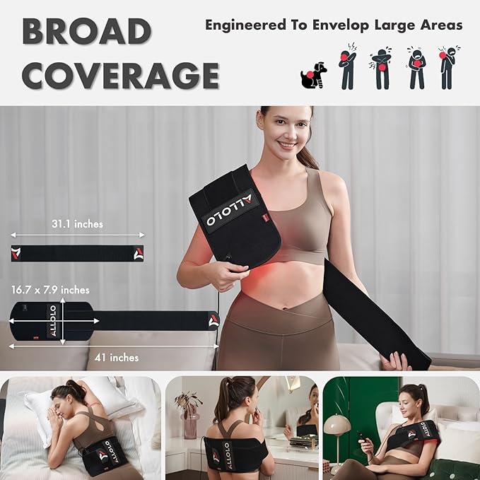 ALLOLO Red Light Therapy for Body, 16.7"*7.9" 660nm&850nm Infrared Red Light Therapy Belt with Pulse for Back Waist Muscle Pain Relief, 3-in-1 LED Bead with Controller Timer Gift for Women Men