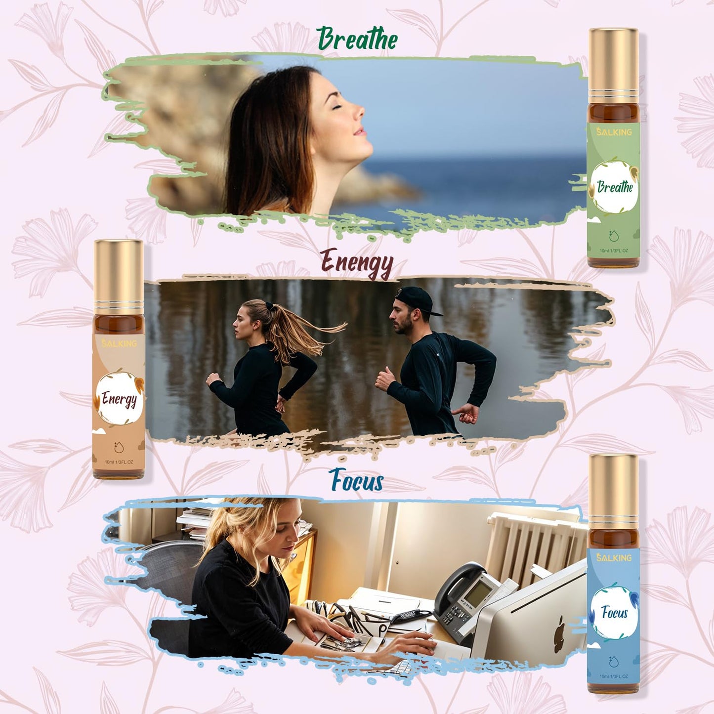 SALKING Essential Oils Roll On Set (6 Pack), Aromatherapy Oil Natural Pre-diluted Blend Oils for Skin Use, Natural Fragrance Gift for Women and Men