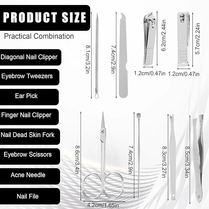 12 Sets Manicure Set 8 in 1 Stainless Steel Nail Grooming Set Professional Manicure and Pedicure Kit Bulk Cuticle Nail Care Foot Pedicure Tools with Portable Travel Case for Men Women