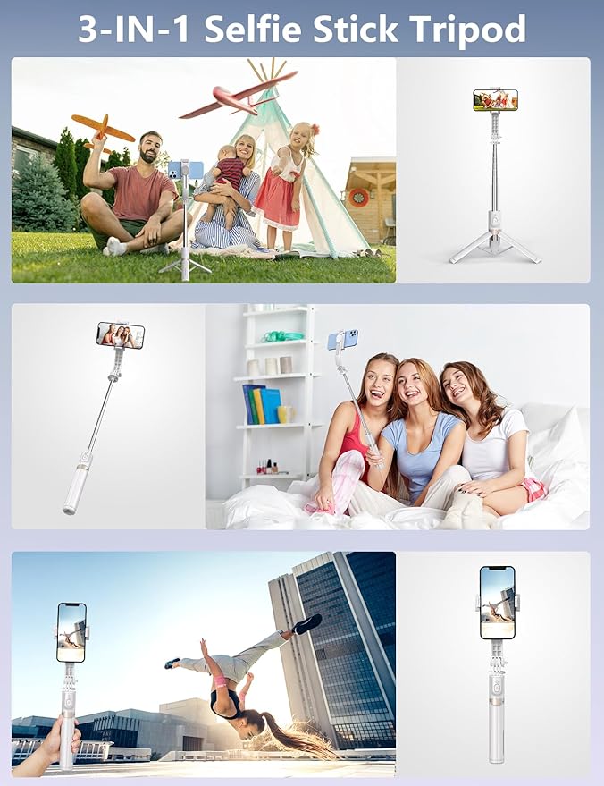 45'' Selfie Stick with Light, Travel Tripod Essentials with Wireless Remote, Portable Cell Phone Tripod Stand, Beach Cruise Ship Essentials for Family, Compatible with 4-7.2" All Smartphone