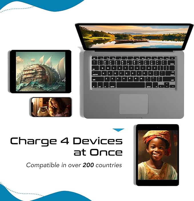 Ceptics World Power Plug Adapter Set, Dual USB & USB-C 3.1A, 20W with QC-PD, 2 USA Outlet Compact & Powerful, Use In Europe, Asia, Australia, Japan, Includes Type A, B, C, E/F, G, I SWadAPt Attachment