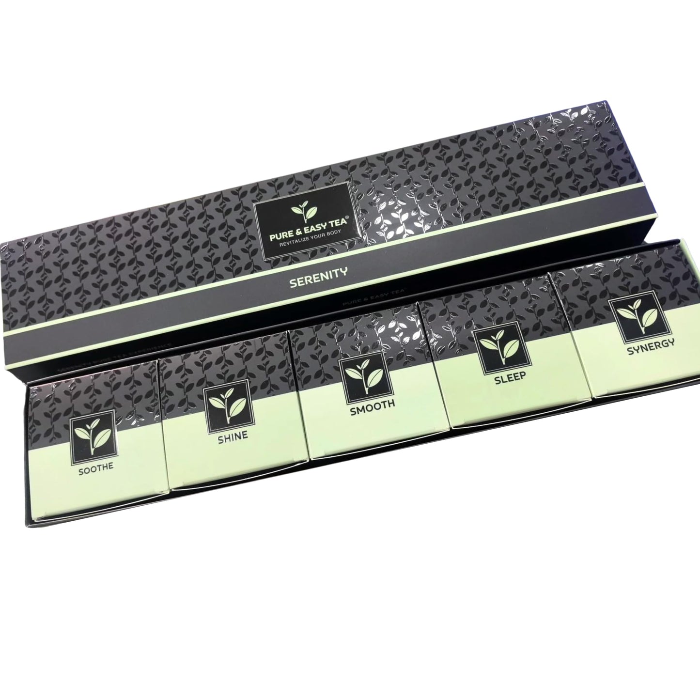 Pure And Easy Tea, Serenity Herbal Tea Sampler, 15 Count Caffeine-Free Variety with 5 Flavors, Natural Loose Leaf Blends in BPA-Free Pyramid Bags, Wellness Gift Box, 49.5g