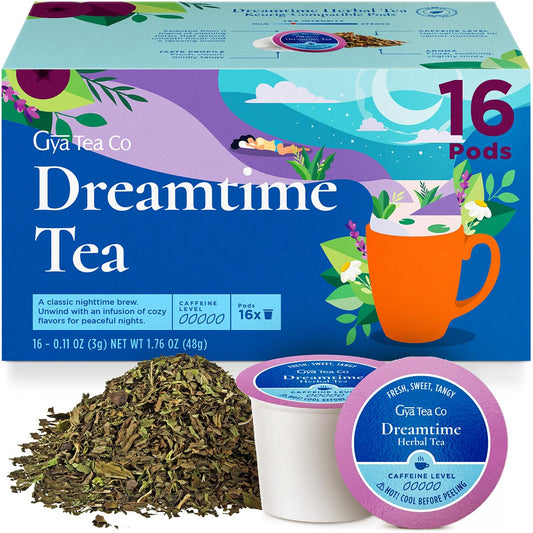 Gya Tea Co Dreamtime Herbal Tea Pod (16 ct) - Decaf Soothing Tea Blend of Chamomile & Lavender for Good Night's Rest of Calming & Relaxing