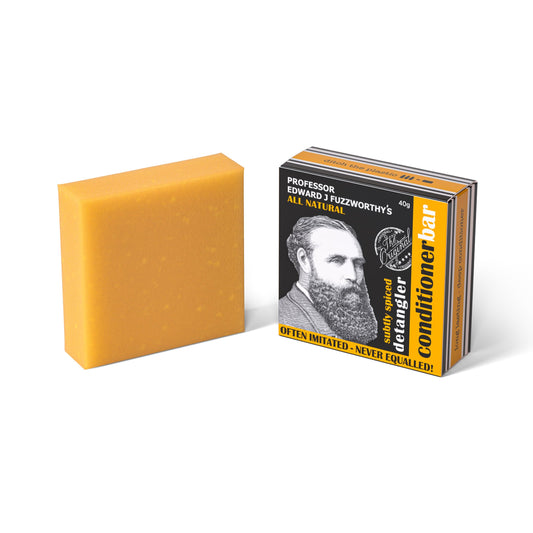 Professor Fuzzworthy Original Detangler Beard Conditioner Bar – 100% Natural Solid Conditioner for Beard & Hair – Moisturizes, Softens & Detangles – Subtly Spiced Scent – Men’s Grooming – 40g