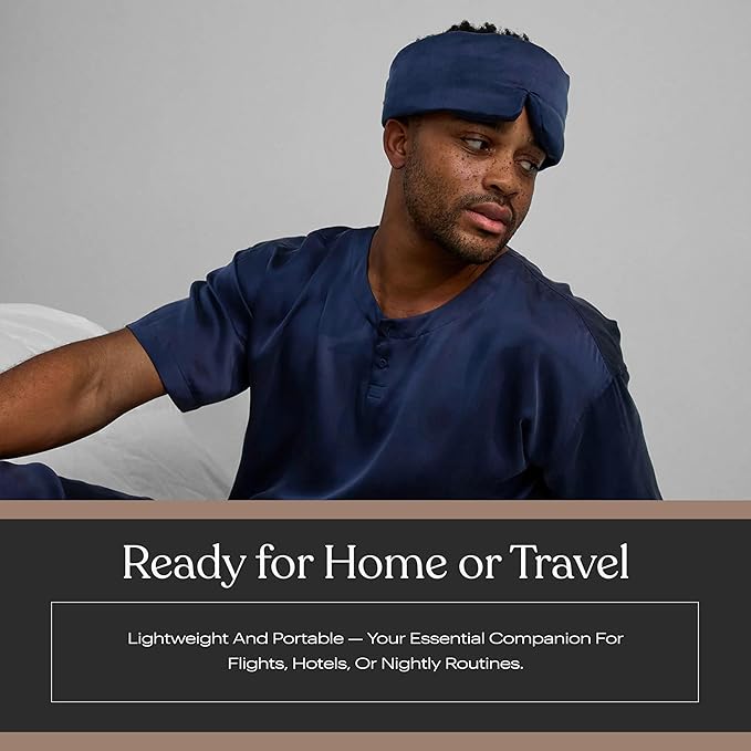 Lunya Sleep Mask with Box - Washable Silk Sleeping Mask and Headband for Beauty Routines - Thermoregulating Comfort for Restful Nights - Silk Eye Mask for Women - Small - Deep Blue