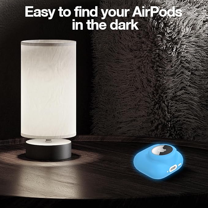 2 in 1 Silicone Case Compatible with AirPod 4 and AirTag, Shockproof Protective Skin Cover for AirPods 4th Generation with Cleaner Kit & Carabiner (Glow Blue)