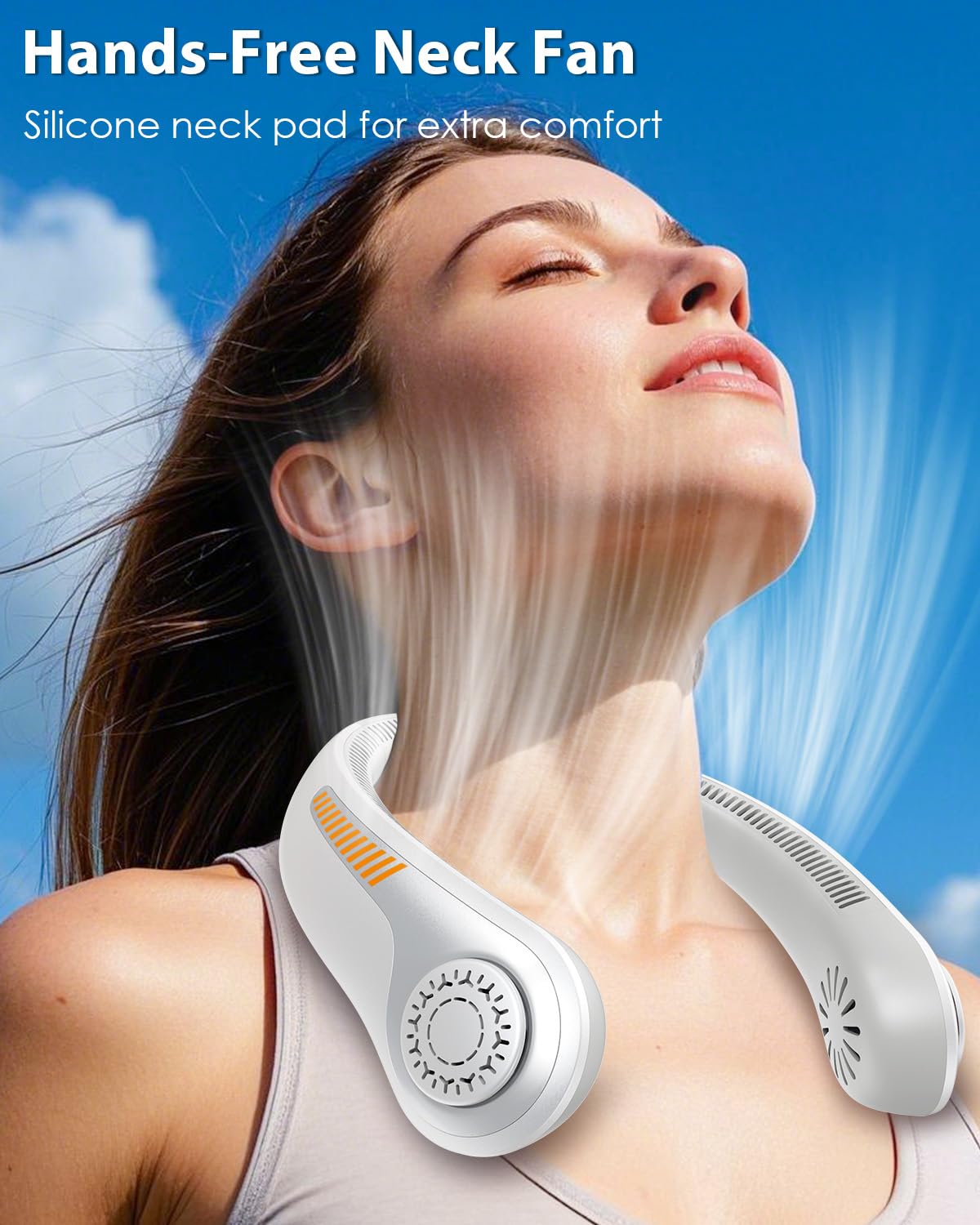 AUIIAH Portable Neck Fan Rechargeable Wearable Personal Fan Blow Cold Air, 5 Speeds, USB-C Battery, Neck Cooler with Neckbrace, Gift for Men Women, Sports, Gardening, Home, Outdoors, Travel, Camping