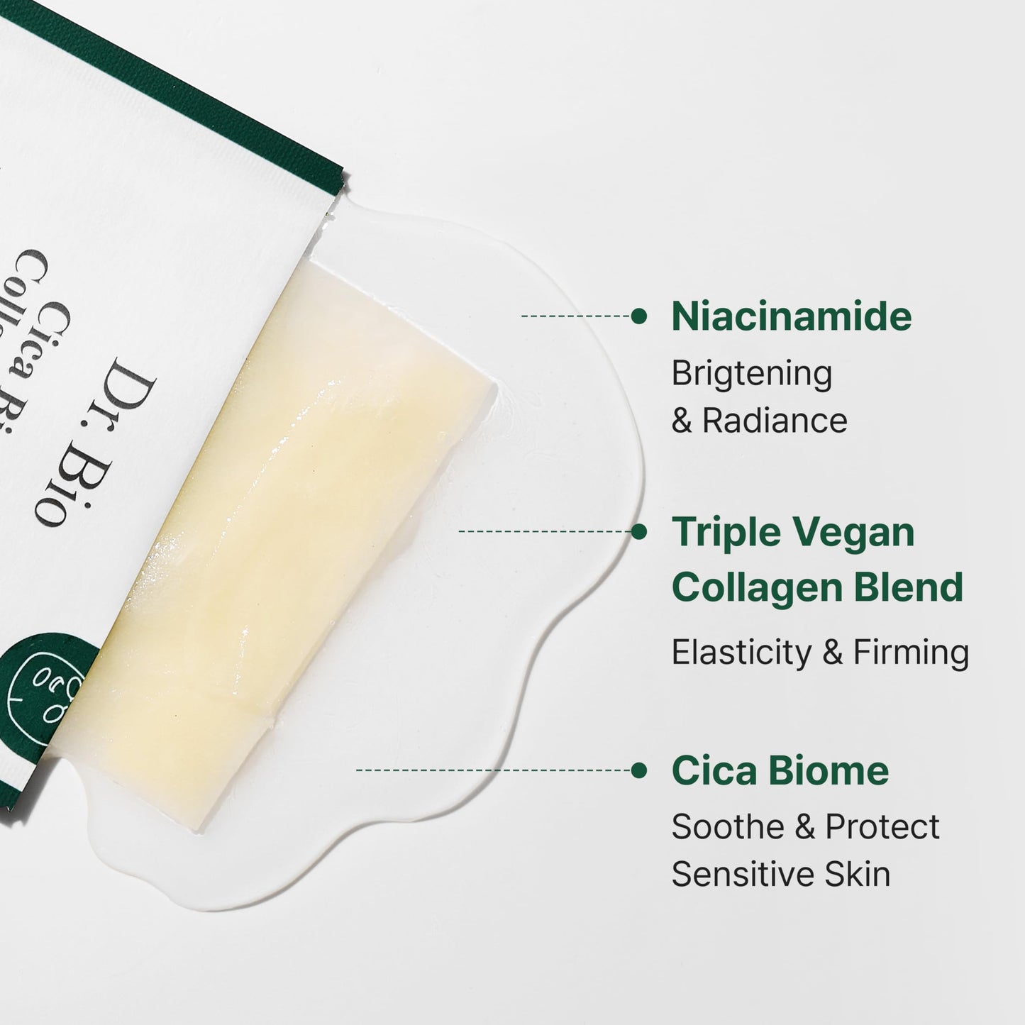 Dr.Bio Cica Biome Collagen Mask (5ea), Vegan Collagen-Coated Mask with 3x Collagen Boost for Elasticity and Firming, Skin Repairing, Radiant Skin, Anti Aging, Lifting, Hydrating, Korean Skincare